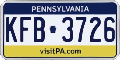 PA license plate KFB3726