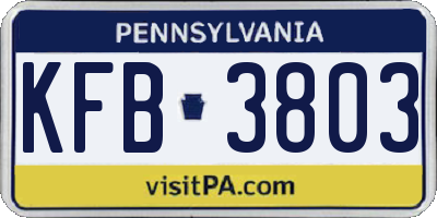 PA license plate KFB3803