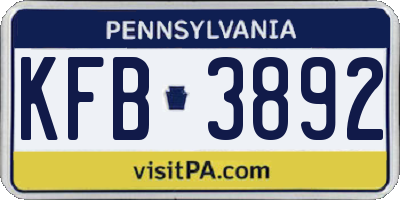 PA license plate KFB3892