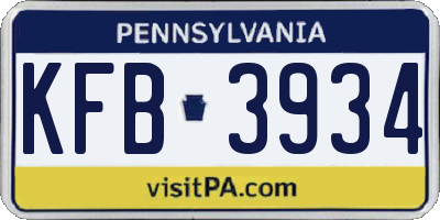 PA license plate KFB3934