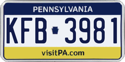 PA license plate KFB3981
