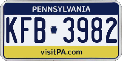 PA license plate KFB3982