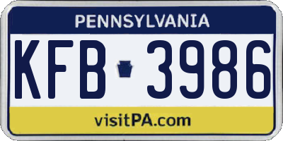 PA license plate KFB3986