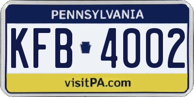 PA license plate KFB4002