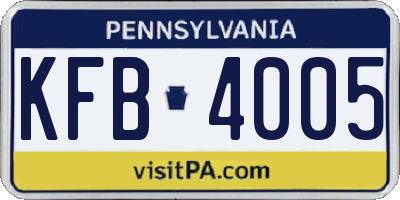 PA license plate KFB4005