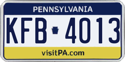 PA license plate KFB4013