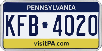 PA license plate KFB4020