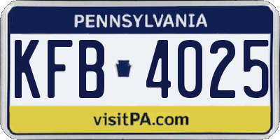 PA license plate KFB4025