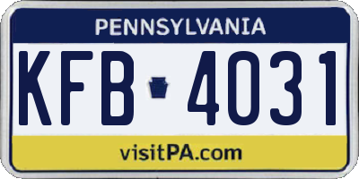 PA license plate KFB4031