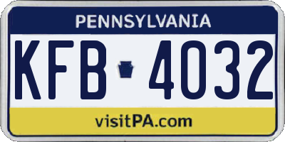 PA license plate KFB4032