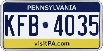 PA license plate KFB4035