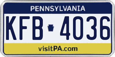 PA license plate KFB4036