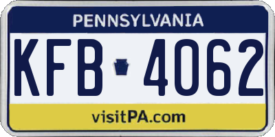 PA license plate KFB4062