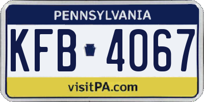 PA license plate KFB4067