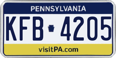 PA license plate KFB4205