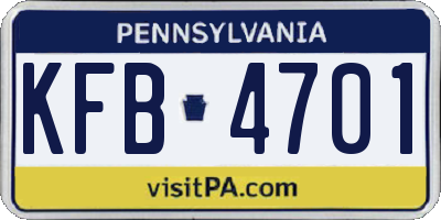 PA license plate KFB4701