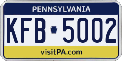 PA license plate KFB5002