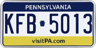 PA license plate KFB5013