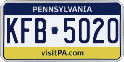 PA license plate KFB5020