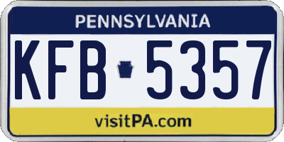 PA license plate KFB5357