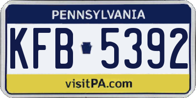 PA license plate KFB5392