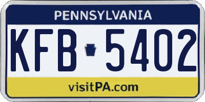 PA license plate KFB5402