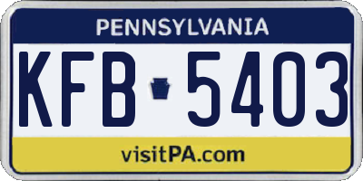 PA license plate KFB5403