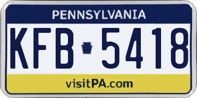 PA license plate KFB5418