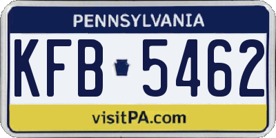 PA license plate KFB5462
