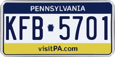 PA license plate KFB5701