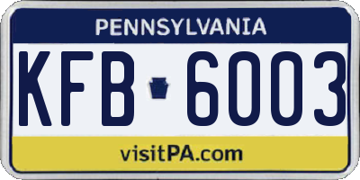 PA license plate KFB6003