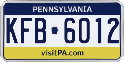 PA license plate KFB6012