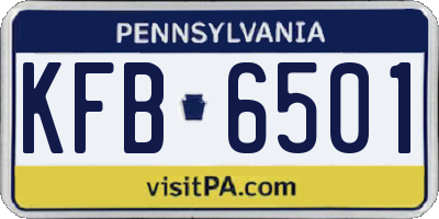 PA license plate KFB6501