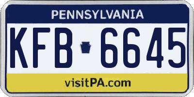 PA license plate KFB6645