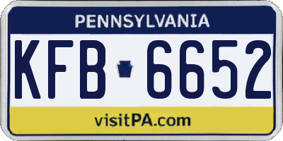 PA license plate KFB6652