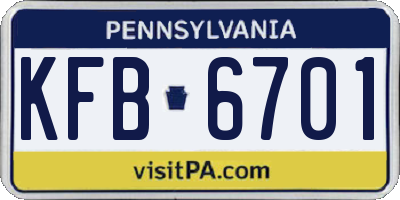 PA license plate KFB6701