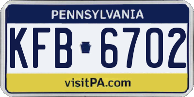 PA license plate KFB6702