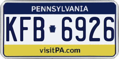 PA license plate KFB6926
