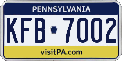 PA license plate KFB7002