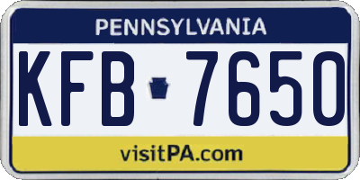 PA license plate KFB7650
