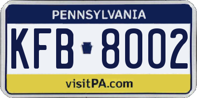 PA license plate KFB8002