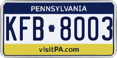 PA license plate KFB8003