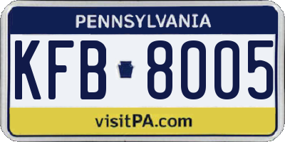PA license plate KFB8005