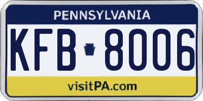 PA license plate KFB8006