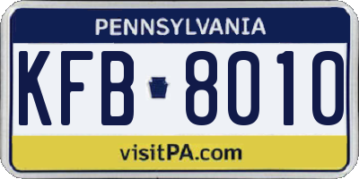 PA license plate KFB8010