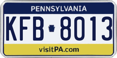 PA license plate KFB8013