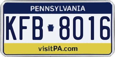 PA license plate KFB8016
