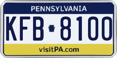 PA license plate KFB8100