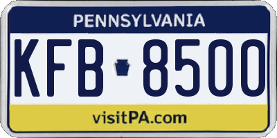 PA license plate KFB8500