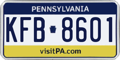 PA license plate KFB8601